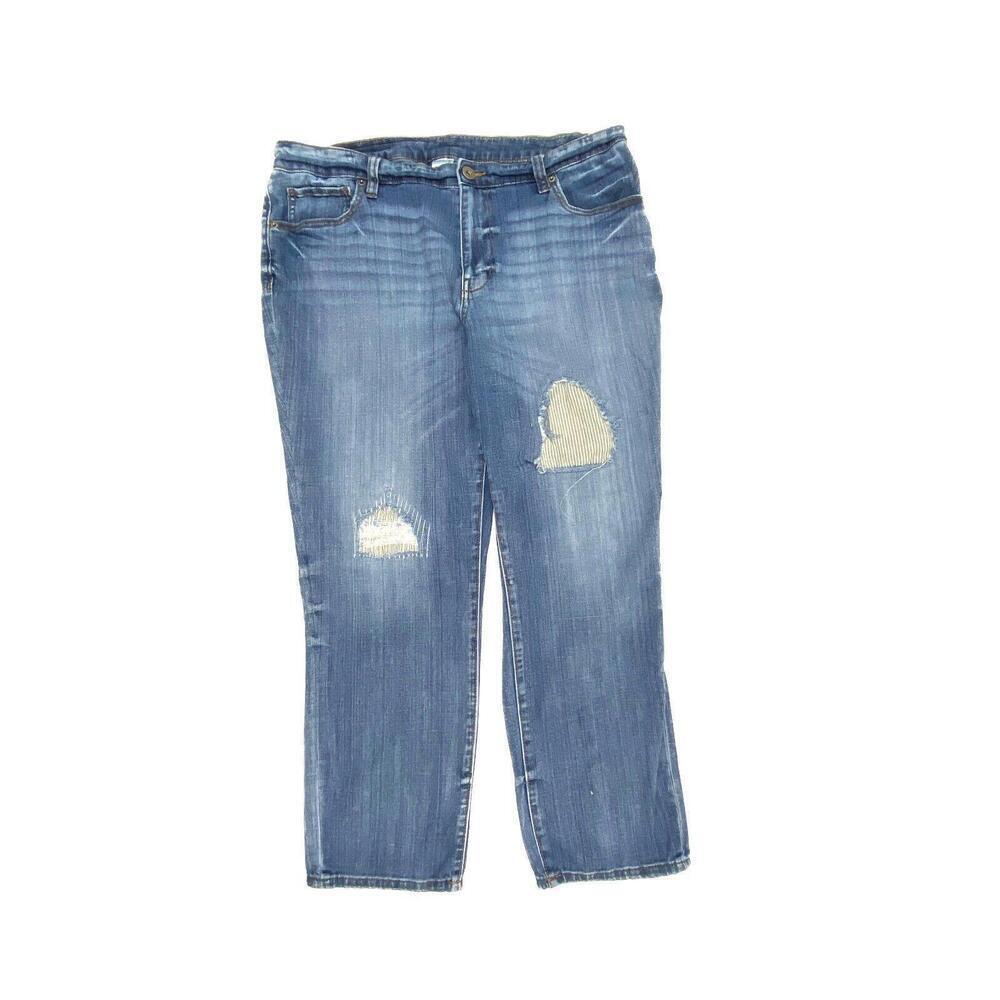 Time And Tru Straight‎ Leg Patch Distressed Women's size 16 Blue Denim Jeans